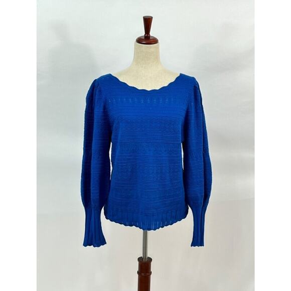 SEZANE Sz XXXL 3xl 14 US XL Roma Blue Pointelle Viscose Knit Pullover Sweater - Picture 7 of 10